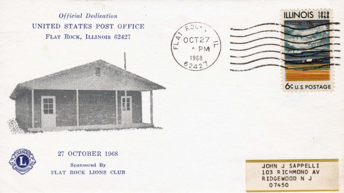 Plic LIONS CLUB,Flat Rock, Illinois, America, 27 Octombrie 1968