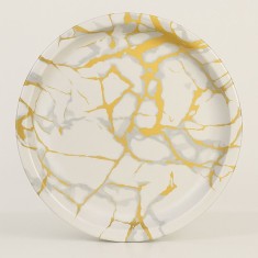 Tavă rotundă plastic dur, model marmura auriu, 32x32x2,5 cm
