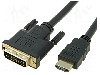 Cablu DVI - HDMI, DVI-D (24+1) mufa, HDMI mufa, 1.8m, negru, VCOM - CG481G-018-PB foto