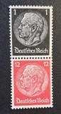 Germania (Deutsches Reich 1928-1932) Pereche Verticală "Reichspr&auml;sident Paul von Hindenburg" (1Pf Negru &amp; 12Pf Roșu, MINT / Neștampilat) CLK1