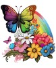 Sticker decorativ, Fluture, Curcubeu si Flori, Multicolor, 68 cm, 1210STK-2