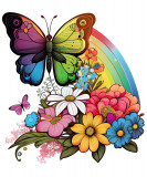 Cumpara ieftin Sticker decorativ, Fluture, Curcubeu si Flori, Multicolor, 68 cm, 1210STK-2