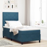 VidaXL Pat box spring cu saltea &amp;LED albastru &icirc;nchis 90x190 cm catifea