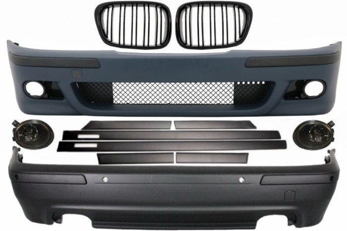 Kit Exterior BMW Seria 5 E39 (1997-2003) Cu Proiectoare Fumurii si Grile Negru Lucioase +Bandouri Laterale M5 Design Performance AutoTuning