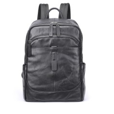 Rucsac piele, BUSY LDY&amp;GTM&reg; Barreta, piele naturala, unisex, capacitate mare, spatiu tableta si laptop, negru