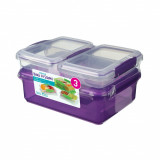 Cumpara ieftin Pachet 3 cutii depozitare alimente plastic mov Sistema Back To School 2L + 2 x 350 ml