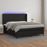 VidaXL Pat cu arcuri, cu saltea și LED, negru, 160x200 cm, piele eco