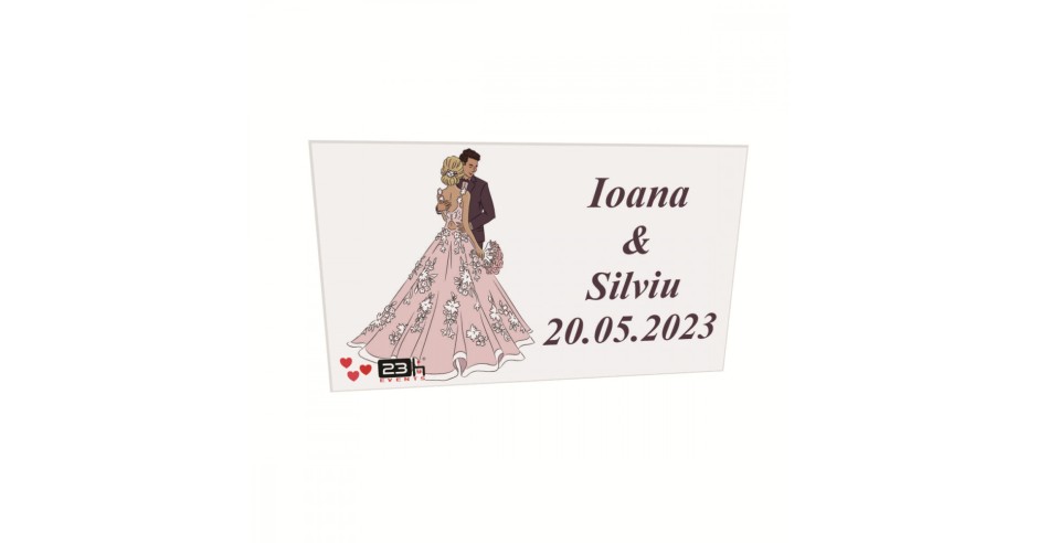 Marturie Nunta Silueta Miri Tema Roz Pudrat Din Placaj Lemn 80x45mm 