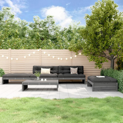 vidaXL Set mobilier grădină cu perne, 5 piese, gri, lemn masiv foto