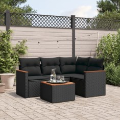 vidaXL Set mobilier de grădină cu perne, 5 piese, negru, poliratan foto