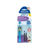 Roller Griffix, pentru stangaci, culoare albastru, 2 rezerve, blister, pelikan