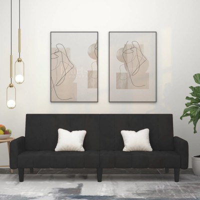 vidaXL Canapea extensibilă cu 2 locuri, negru, catifea foto