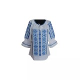 Cumpara ieftin Bluza Tip Ie Traditionala Alba cu Motiv Geometric Albastru de Dama - IMS61
