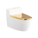 Scrumiera creativa flippy, forma de toaleta, capac auriu, material abs si otel inoxidabil, 12.5 x 9.8 x 8.4 cm, fixare prin lipire sau de sine statato