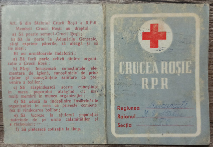 Carnet de membru Crucea Rosie RPR