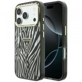 Husa MagSafe pentru Apple iPhone 18 Pro Max / 17 Pro Max, Guess, Zebra Glitter Triangle Logo, Argintie