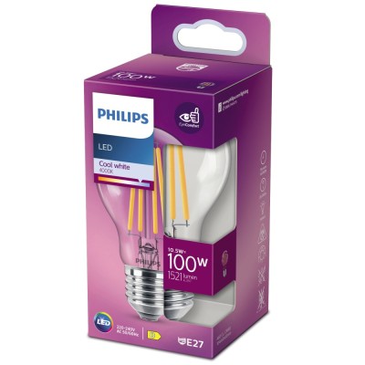 Bec LED filament Philips clasic A60 E27 10.5W 1521lm lumina neutra 4000 K foto