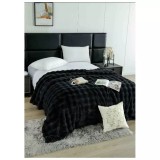 Cumpara ieftin Patura Cocolino cu Blanita Artificiala de Iepure pentru Pat Dublu, Negru - JOJ620