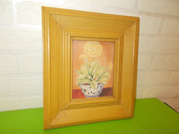LITOGRAFIE pe placaj , tema florala , rama lemn / tablou