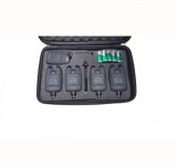 Set 4 Avertizori Pescuit cu Statie Hakuyo 2018, Functie Auto Mute, LED Rosu Verde Albastru Galben, Raza 200m, Antifurt Lanseta