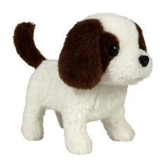 Catelus interactiv pentru copii, merge, latra, misca din codita, maro inchis/alb, 19x16x10 cm