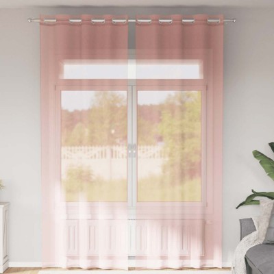 Perdele Voile cu Oelii 2 buc Roz 140x300 cm foto