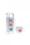 Cumpara ieftin Set 4 Cesti Ceramica cu Suport Metalic, Modele Asortate Inimi, Pisici, Palarie, Copac - Ceai, Cafea, Cadou