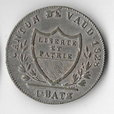 Moneda 1 batzen 1828 - Vaud, Elvetia, 2,55 g argint 0,160, cotatii ridicate!