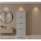 Dulap pentru depozitare pantofi KL Carey, 4 compartimente, usi rabatabile, 8 rafturi, Pal Melaminat, gri