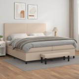 vidaXL Pat continental cu saltea, cappuccino, 200x200 cm, piele eco 3137568