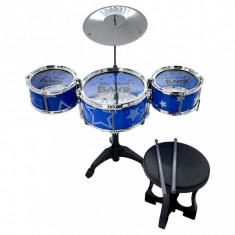 Set de Tobe cu Scaunel pentru Copii Jazz Drum, inaltime reglabila, Albastru foto