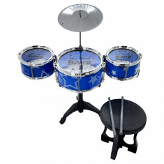 Set de Tobe cu Scaunel pentru Copii Jazz Drum, inaltime reglabila, Albastru