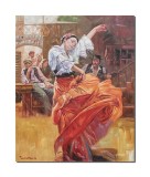 Tablou pictat manual, Flamenco in rosu, 90x70cm ulei pe panza de in, Mircea Iordache