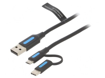 Cablu USB 2.0 A/B Micro/USB C 2m 3A foto