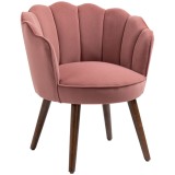 HOMCOM Fotoli captusit cu spatar tip scoica si picioare din lemn, 66x66x78.5cm, Roz | Aosom Romania