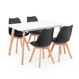 Set Sufragerie Leziter Silla 120 4+1 Alb-Negru | Masă MDF 120cm + 4 Scaune Design Modern