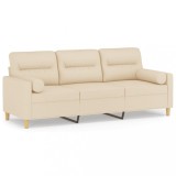 Canapea cu 3 locuri cu pernute, crem, 180 cm, textil