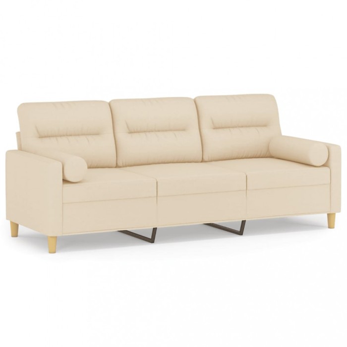 Canapea cu 3 locuri cu pernute, crem, 180 cm, textil