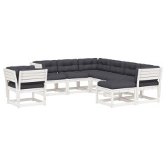 Set mobilier gradina cu perne, 8 piese, alb, lemn masiv de pin