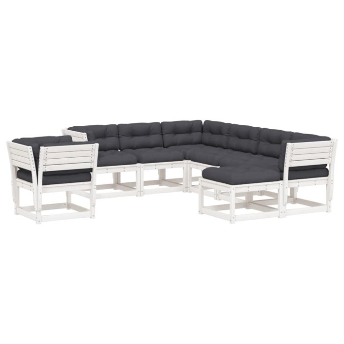 Set mobilier gradina cu perne, 8 piese, alb, lemn masiv de pin