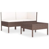 Cumpara ieftin Set mobilier relaxare gradina cu perne 3 piese maro poliratan