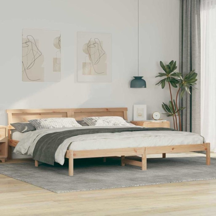 vidaXL Cadru de pat cu headboard Maro 180 x 200 cm Lemn masiv de pin 872809