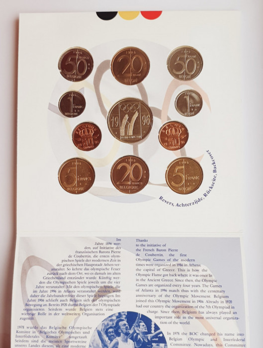 M01 Belgia set monetarie 10 monede 1996 50 centimes 1, 5, 20, 50 Francs