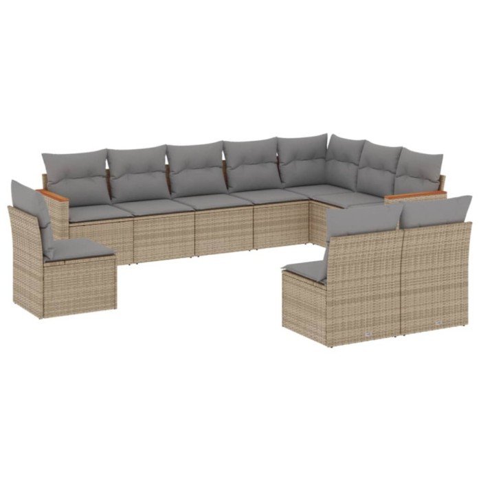 Set canapele de gradina, 10 piese, cu perne, bej, poliratan