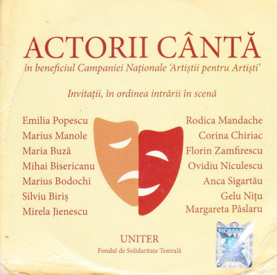 CD Pop: Actorii canta - Campania Naționala &amp;#039;Artiștii pentru artiști&amp;#039; (original) foto