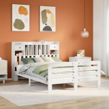 VidaXL Pat cu bibliotecă fără saltea, alb, 160x200 cm, lemn masiv pin 3309969