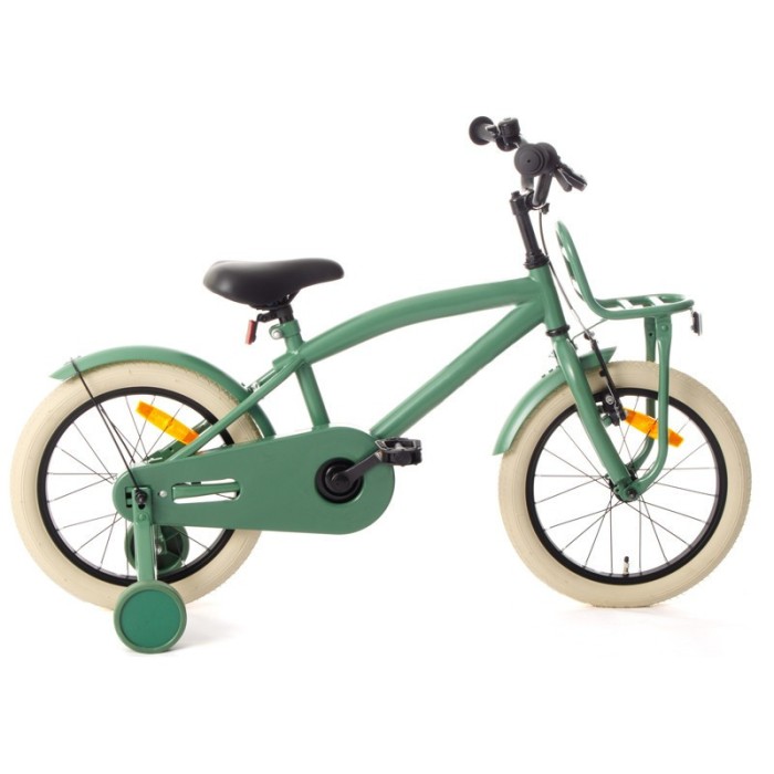 Bicicleta pentru copii reglabila pe inaltime roti 16 inch v-brake cadru otel roti ajutatoare far si stop