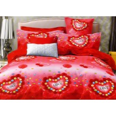 Lenjerie de pat pentru o persoana cu husa de perna dreptunghiulara, True love, bumbac mercerizat, multicolor