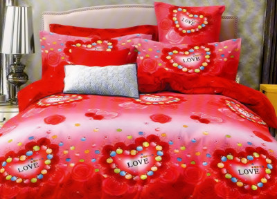 Lenjerie de pat pentru o persoana cu husa de perna dreptunghiulara, True love, bumbac mercerizat, multicolor foto