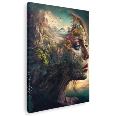 Tablou fantezie femeie cu peisaj munte 1685 Tablou canvas pe panza CU RAMA 30x40 cm foto
